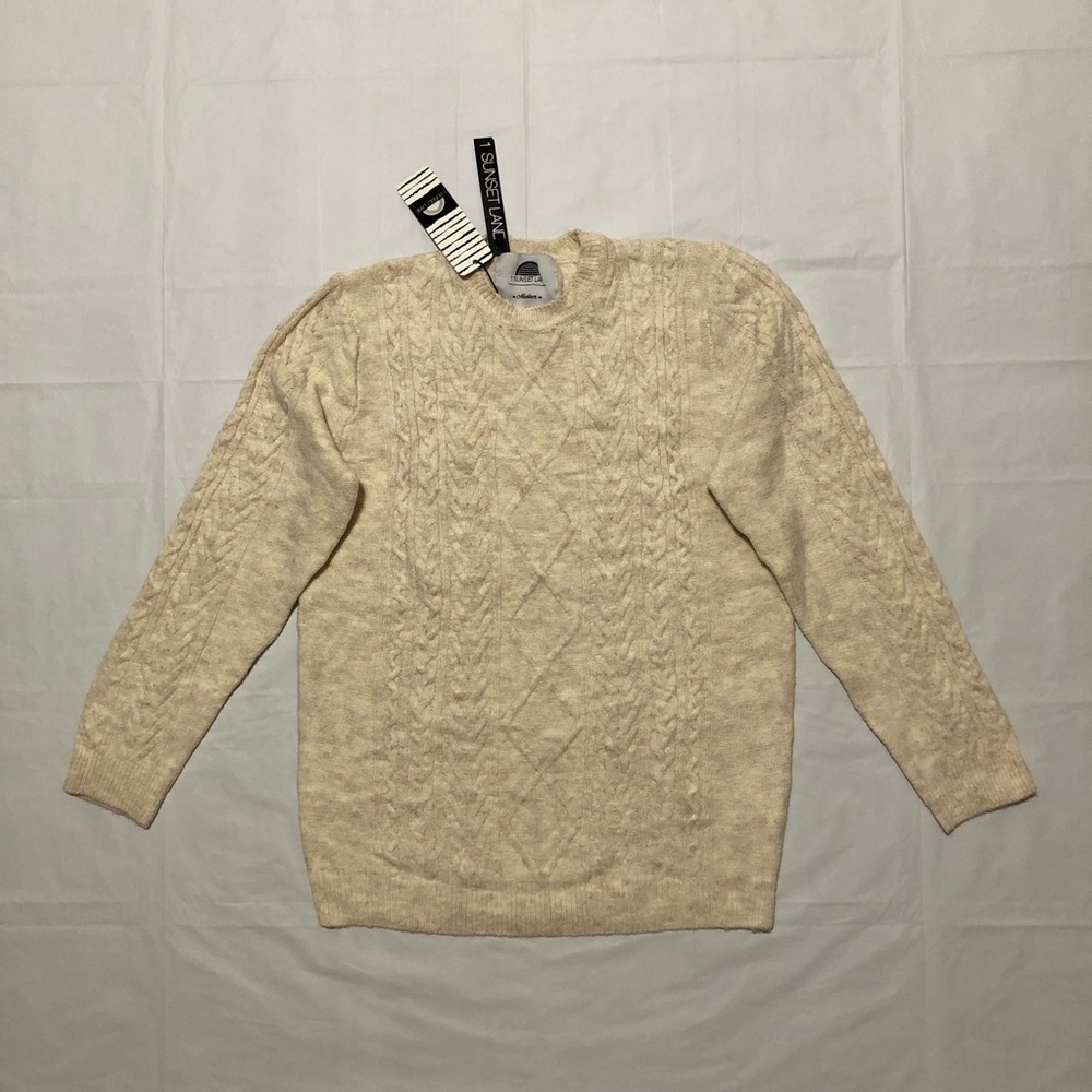 NWT 1 Sunset Lane Women's Long Sleeve 100% Acrylic Pullover Knit Ivory Sweater M